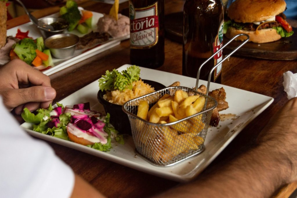 a plate of food that is on a table